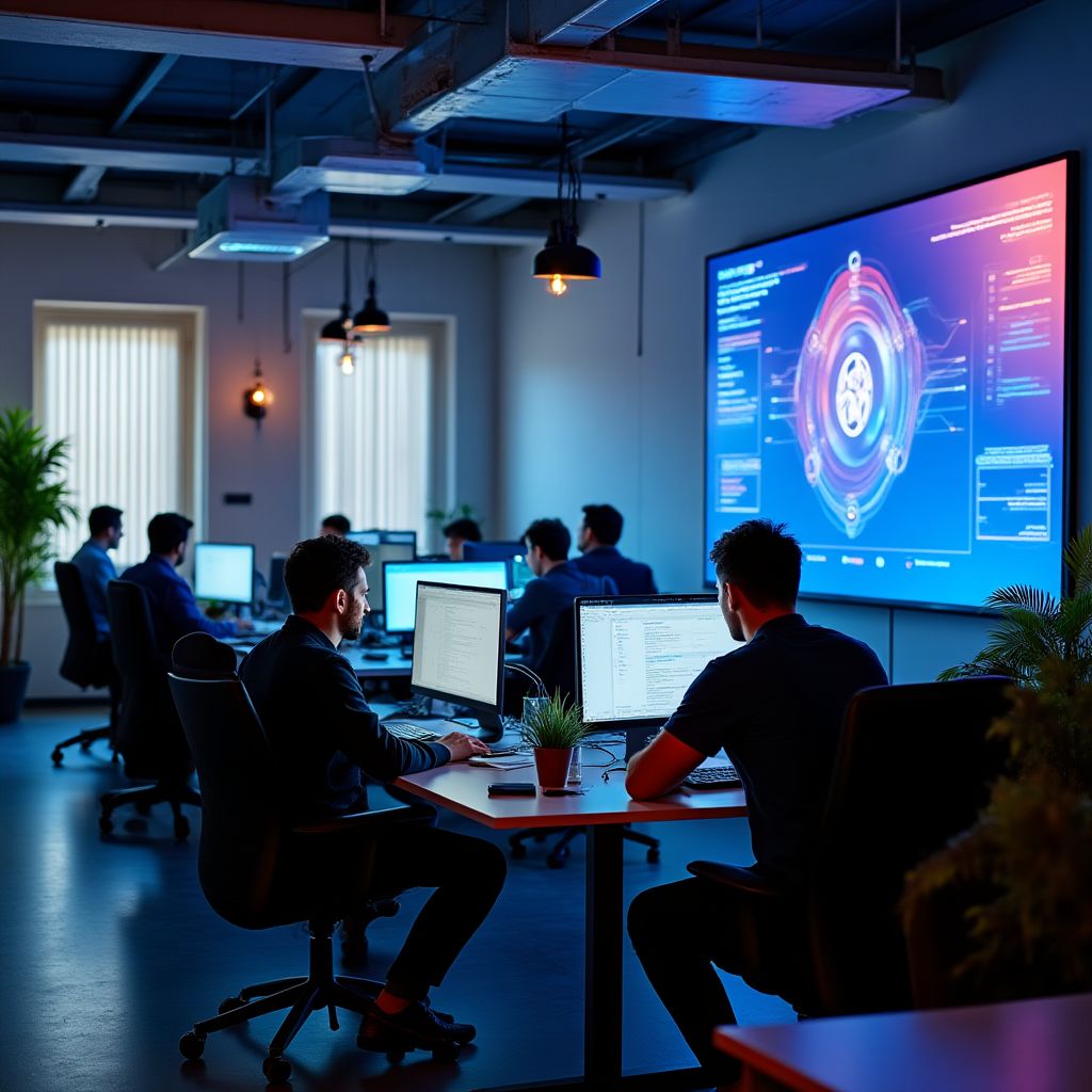 Oficina de CriptoArgentina en Buenos Aires con equipo trabajando