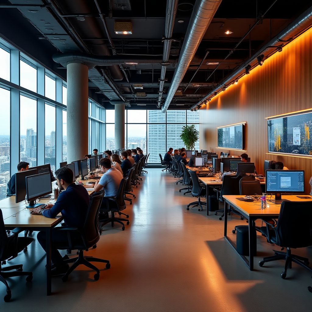 Oficinas modernas de CriptoArgentina con espacios colaborativos